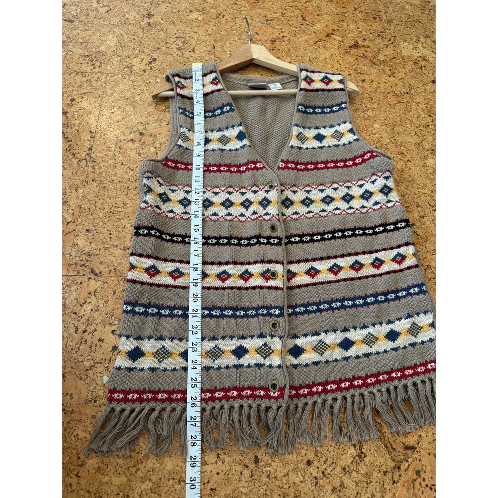 Innovation Sport Womens southwestern print knit vest fringe cotton blend M - Picture 9 of 10